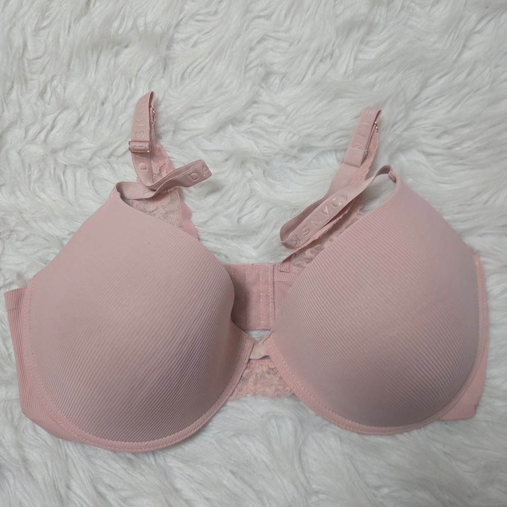 Danskin Intimates Pink Ribbed Lace Trim T-Shirt Bra 42D Rose‎ Gold Hardware